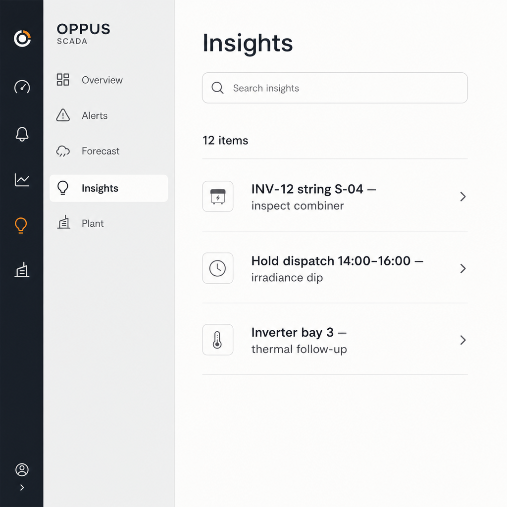 SCADA insights list: one decision per row instead of a wall of data.